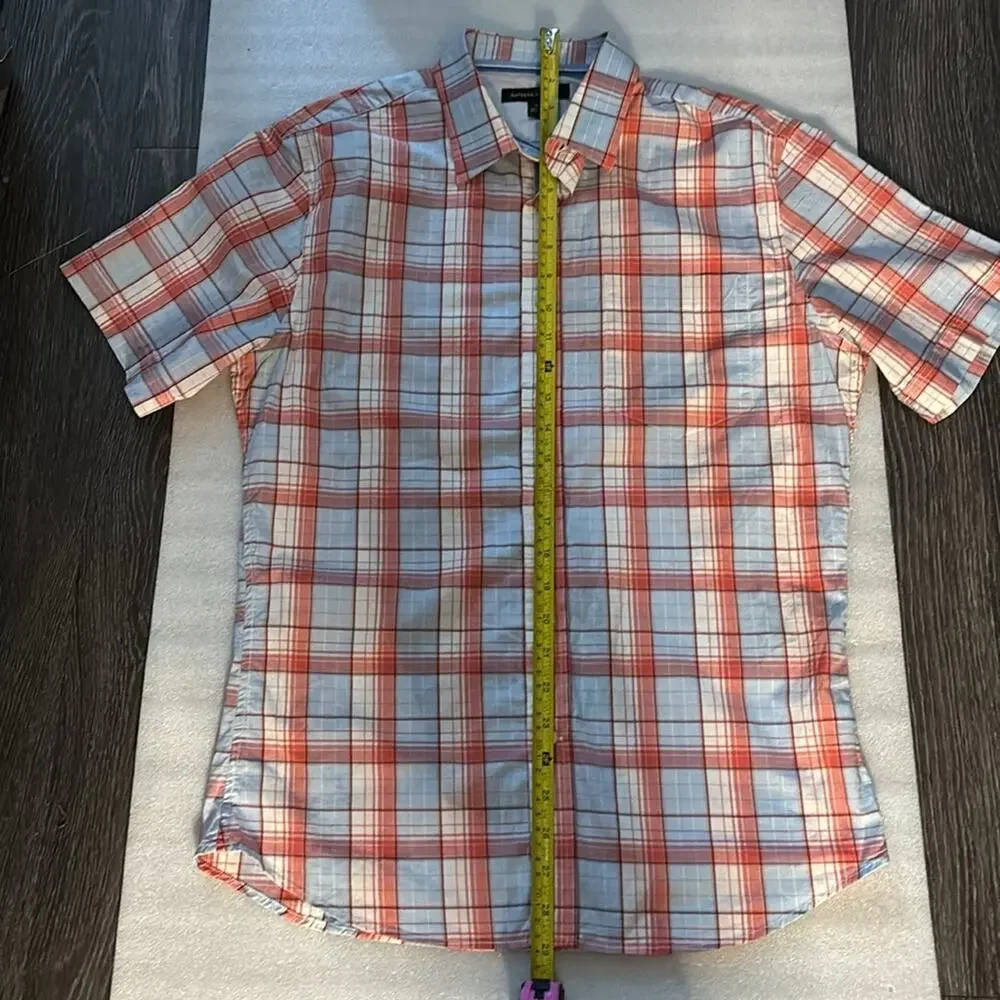 Banana Republic Plaid Blue/Orange Short Sleeve Top S Preppy Casual Academia Twee